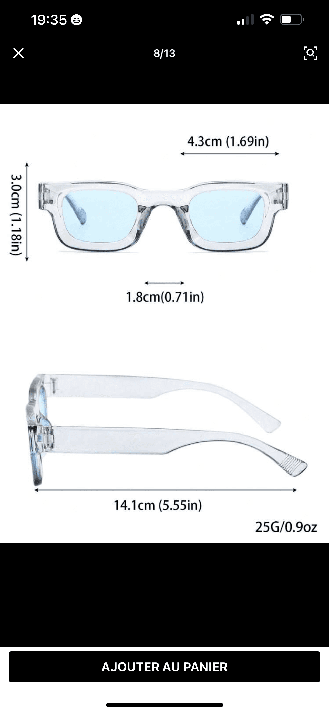 Une paire de lunette , bordure grise et fond bleu